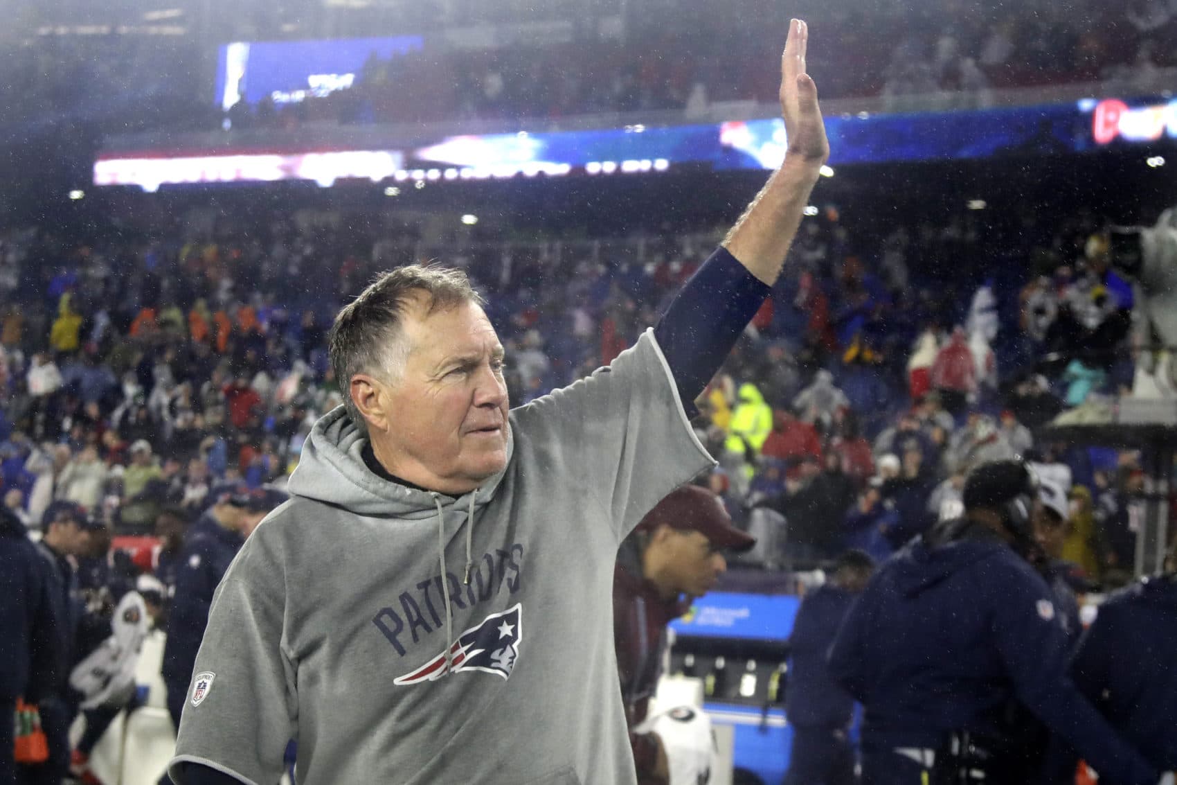 New England Patriots head coach Bill Belichick celebrates with Jon Bon Jovi after the Patriots defeated the Steelers 36-17 to win the AFC Championship Game at Gillette Stadium on January 22, 2017 in Foxboro, Massachusetts. (Patrick Smith/Getty Images)