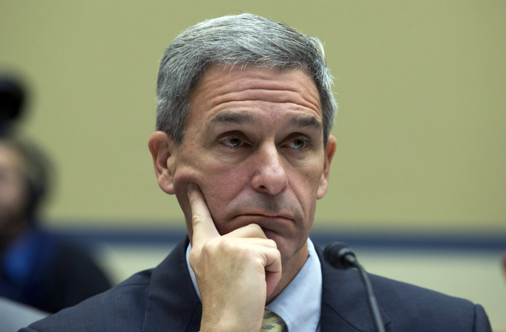 Ken Cuccinelli, acting director of U.S. Citizenship and Immigration Services testifies during House Oversight subcommittee hearing on deportation of critically ill children on Capitol Hill in Washington, Wednesday, Oct. 30, 2019. (Jose Luis Magana/AP)