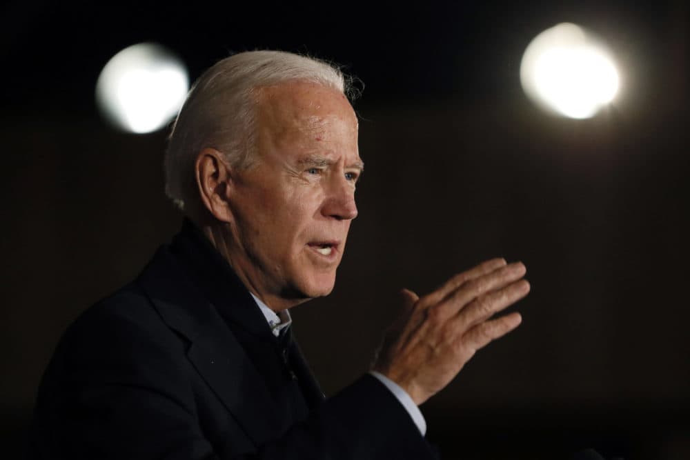 Democratic presidential candidate and former Vice President Joe Biden speaks during a town hall meeting at the Jackson County Fairgrounds Wednesday in Maquoketa, Iowa. (Charlie Neibergall/AP)