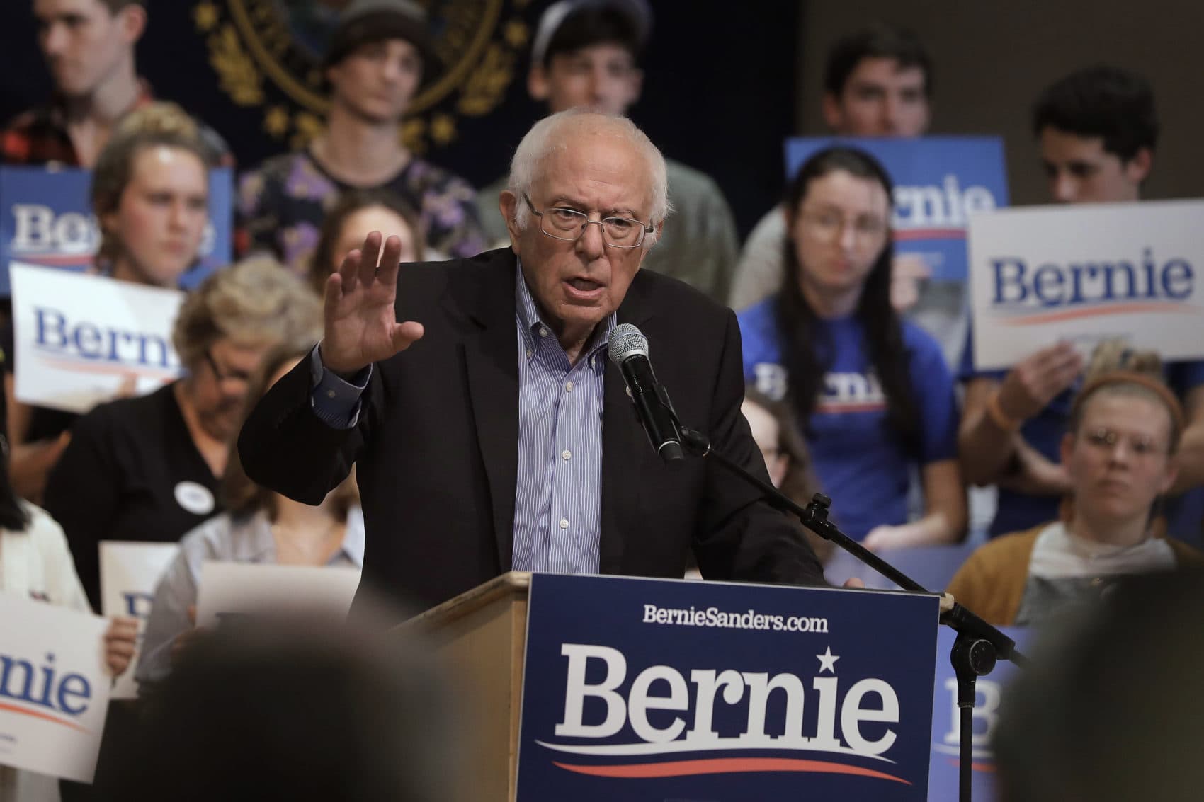 Democratic presidential candidate Sen. Bernie Sanders, I-Vt., speaks to a crowd, Oct. 30, 2019, during a campaign event in Keene, N.H. (Steven Senne/AP)