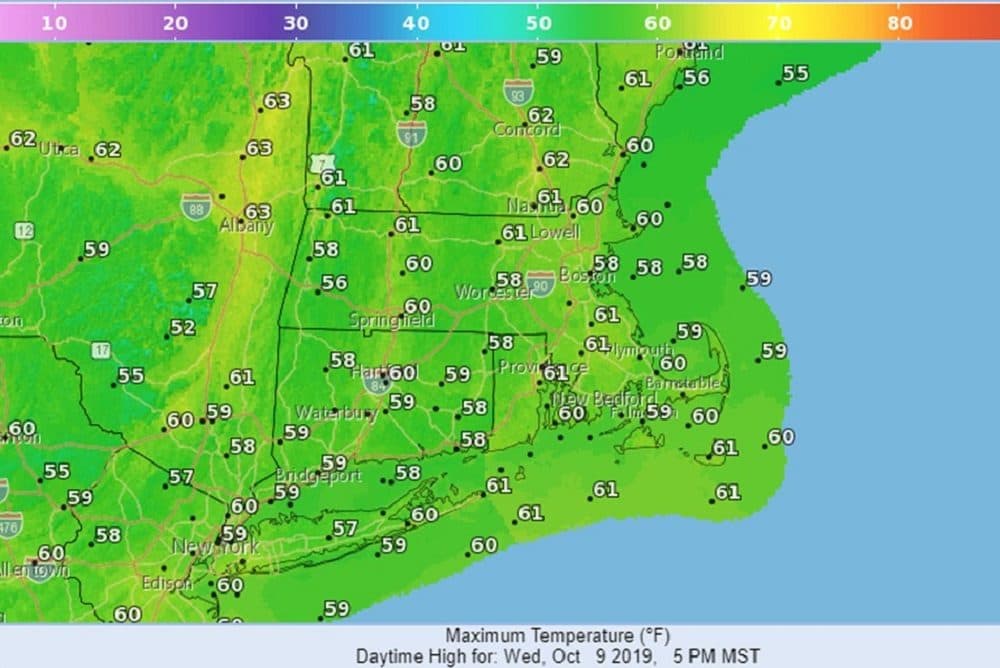 High temperatures for Wednesday will be in the upper 50s and lower 60s.(Courtesy of National Weather Service)