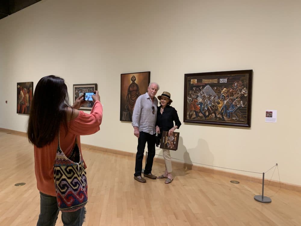 Owners of the iconic &quot;The Sugar Shack&quot; painting, Jeanine and Jim Epstein. (Tonya Mosley/Here &amp; Now)