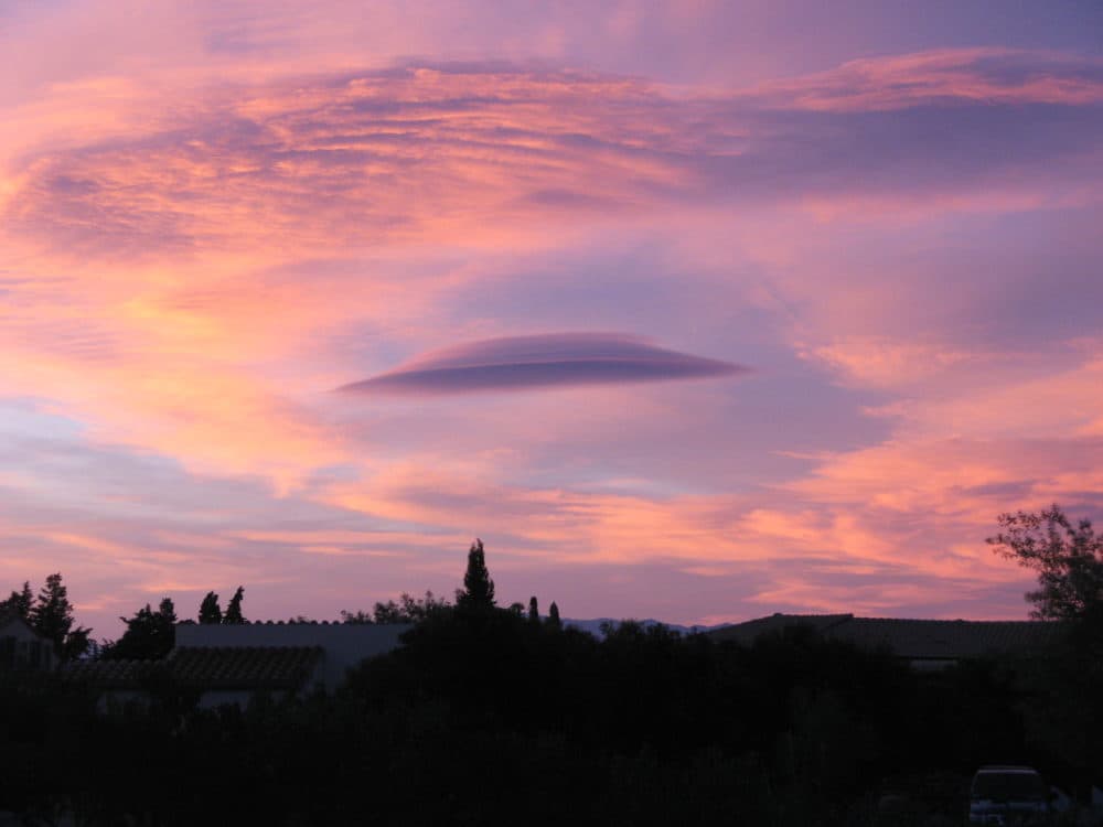 Altocumulus lenticularis cloud over the east end of the French Pyrenees mountain range near the border with Spain, spotted by Ian Boyd Young and published in A Cloud A Day from the Cloud Appreciation Society. (Ian Boyd Young)