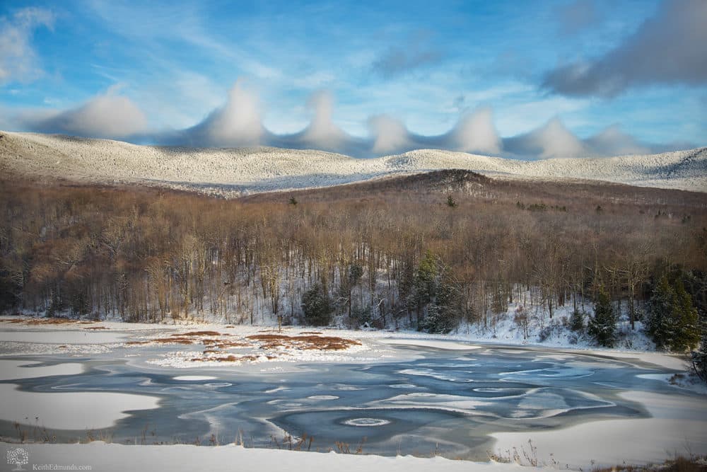 Fluctus clouds curling like peaks of meringue over the Green Mountains near Starksboro, Vermont, spotted by Keith Edmunds and published in A Cloud A Day from the Cloud Appreciation Society. (Keith Edmunds)