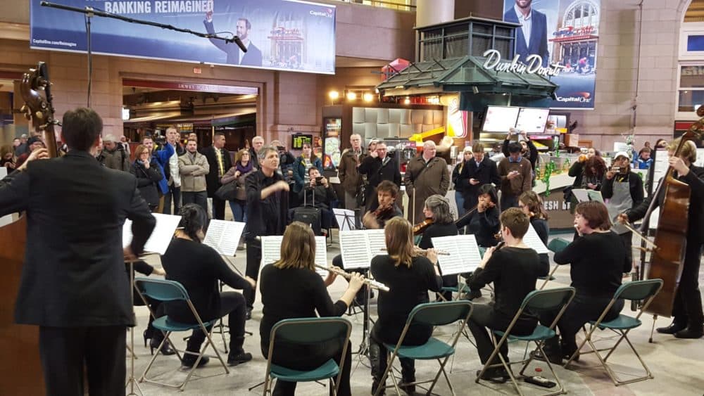 The Me2/ Orchestra performs at Boston's South Station (Courtesy &quot;Orchestrating Change&quot;)
