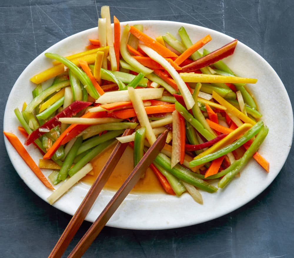 Marinated celery and carrots, Chinese style. (Aya Brackett)