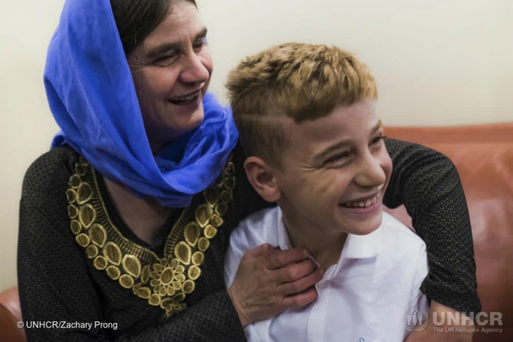 In August 2017, Emad Tammo and his mom, Nofa Zaghla, were reunited in Winnipeg, Manitoba. They hadn't seen each other in three years. (Courtesy UN Refugee Agency)