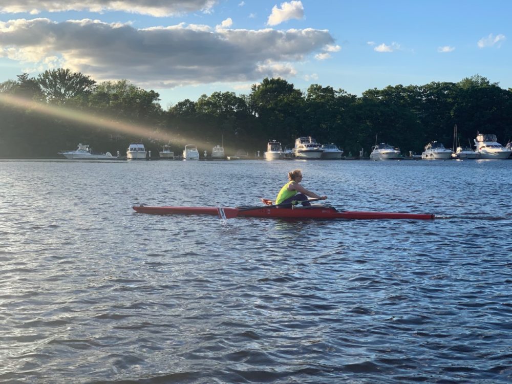 Lisa Russell rowing in a single scull. (Courtesy Lisa Russell)