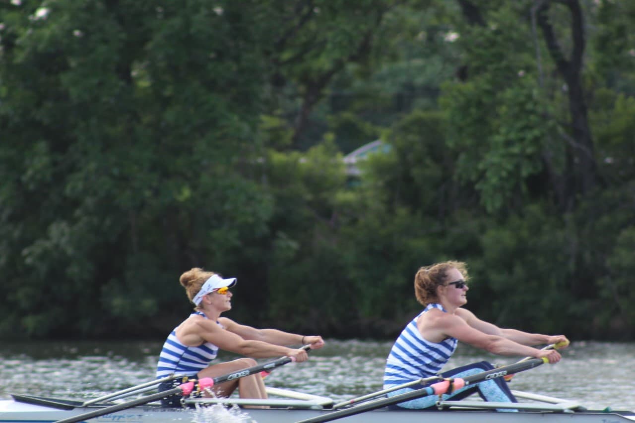 Lisa Russell (right) rowing in a double scull. (Courtesy Lisa Russell)