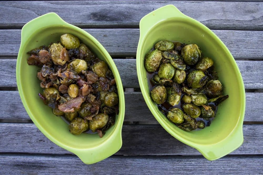 Roasted Brussels Sprouts with Candied Bacon. (Jesse Costa/WBUR)