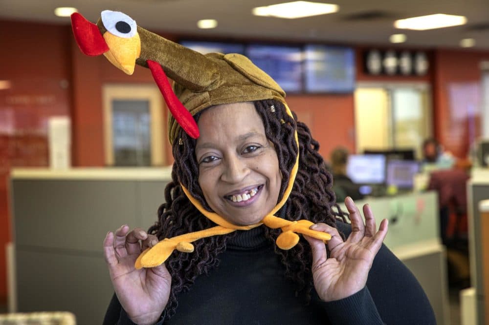Catholic Charities volunteer Daphne Lopes. (Robin Lubbock/WBUR)