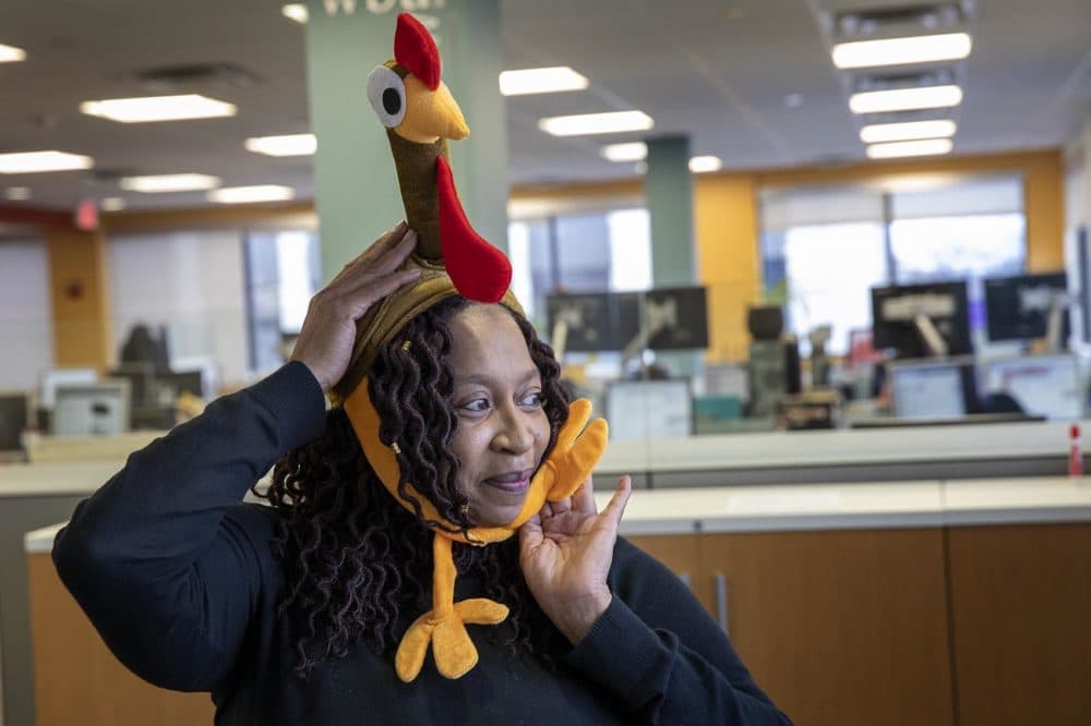 Daphne Lopes got connected with Catholic Charities as a client. Now she's one of the best-known volunteers at the organization's Haitian Multi-Service Center (Robin Lubbock/WBUR)