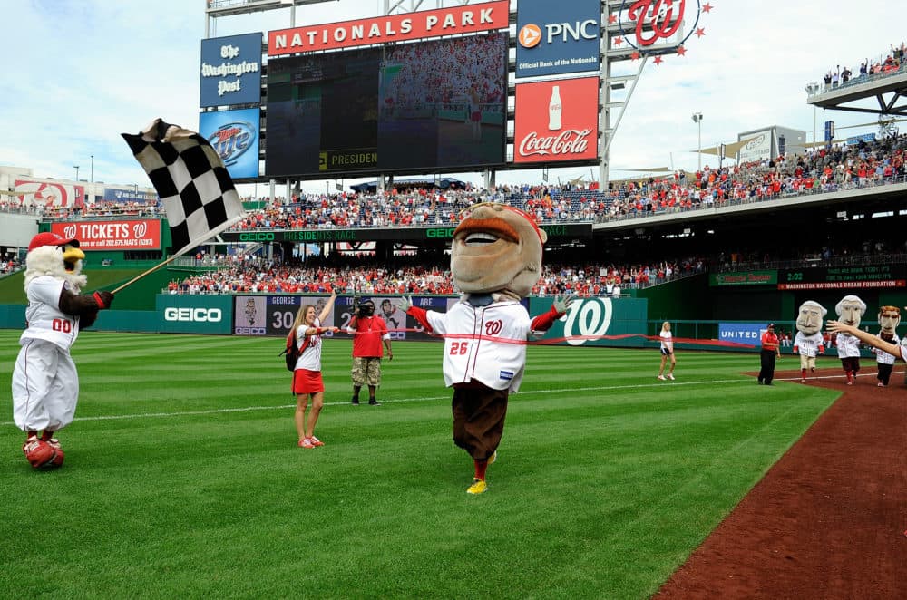 After 525 consecutive losses, the big-headed mascot version of Teddy Roosevelt finally got his first win during the Washington Nationals' Presidents Race. (Greg Fiume/Getty Images)