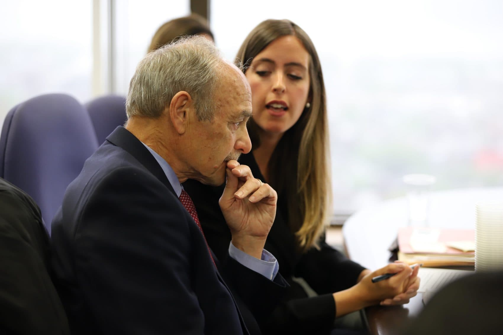 Sal DiMasi confers with attorney Meredith Fierro in June. (Sam Doran/SHNS)