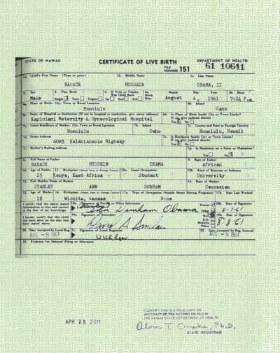 This handout image provided by the White House shows a copy of the long form of President Barack Obama's birth certificate from Hawaii. (J. Scott Applewhite/AP)