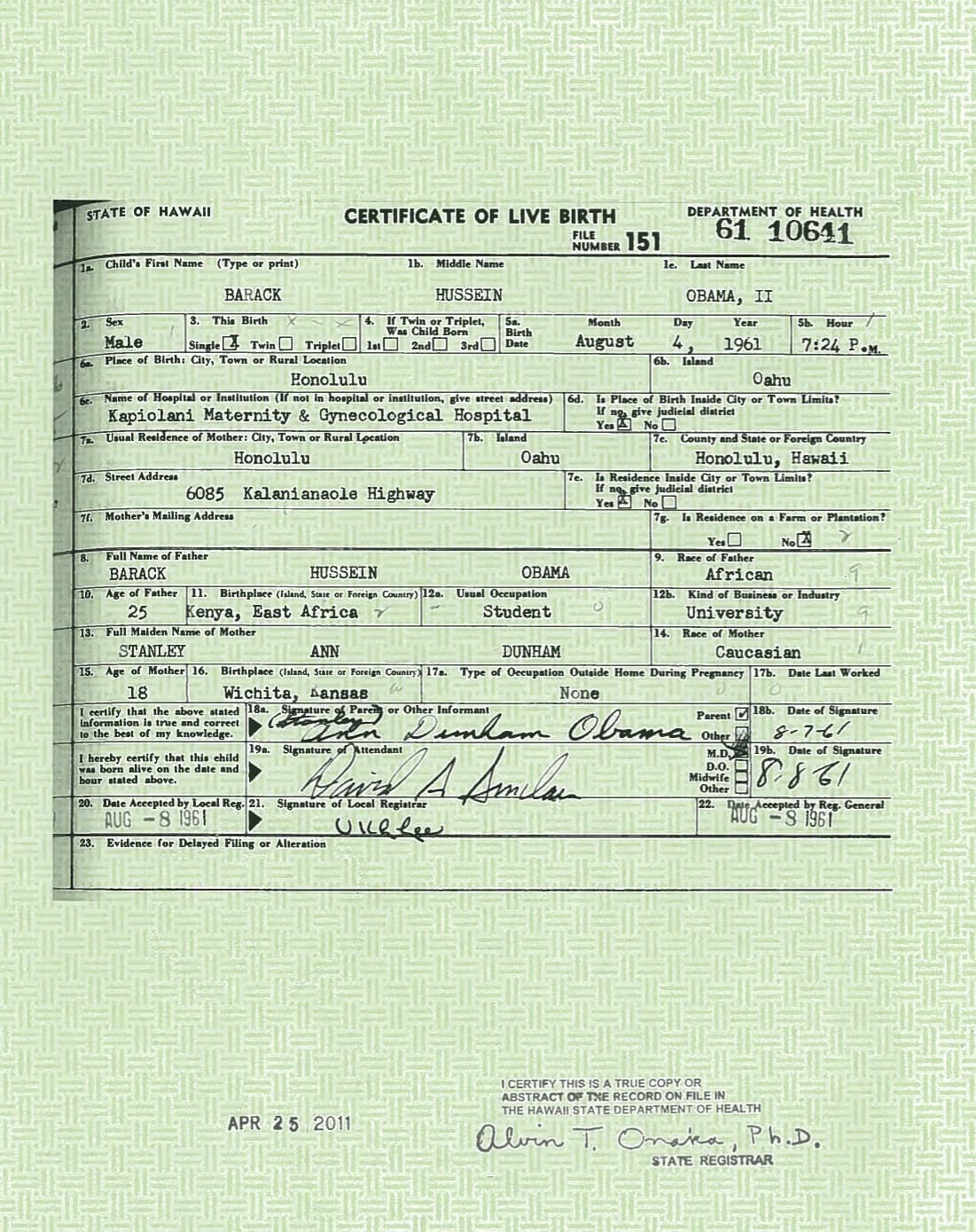 This handout image provided by the White House shows a copy of the long form of President Barack Obama's birth certificate from Hawaii. (J. Scott Applewhite/AP)