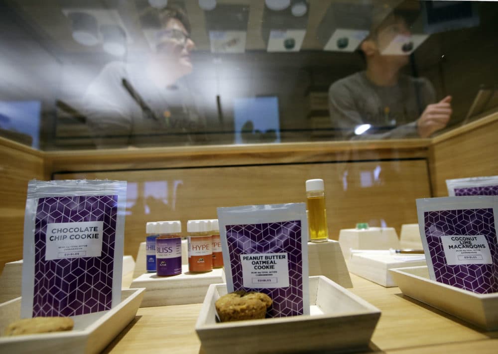 Cannabis products are displayed at the Cultivate dispensary on the first day of legal recreational marijuana sales in Leicester, Mass. (Steven Senne/AP)