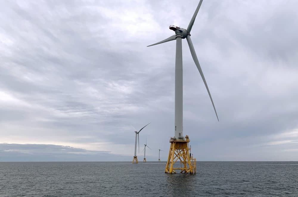 Deepwater Wind's turbines stand in the water off Block Island, R.I. on Aug. 23, 2019. (Rodrique Ngowi/AP)