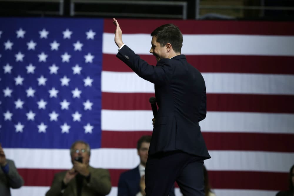 Democratic presidential candidate South Bend, Ind., Mayor Pete Buttigieg walks off stage after speaking at the Iowa Democratic Party's Liberty and Justice Celebration, Friday, Nov. 1, 2019, in Des Moines, Iowa. (Nati Harnik/AP)