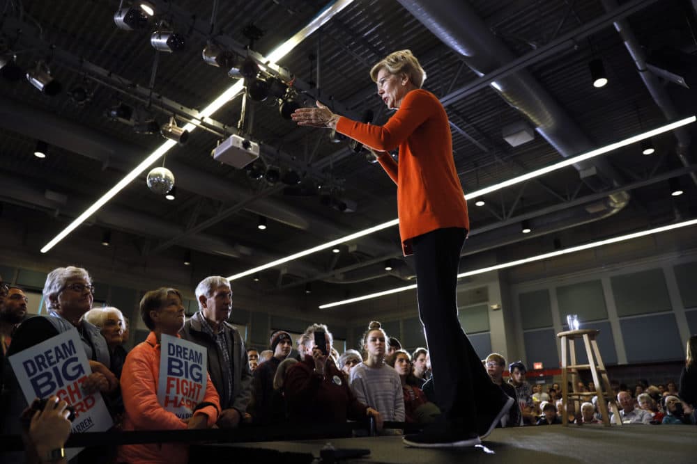 Democratic presidential candidate Sen. Elizabeth Warren, D-Mass., speaks during a town hall at Grinnell College Monday in Grinnell, Iowa. (Charlie Neibergall/AP)