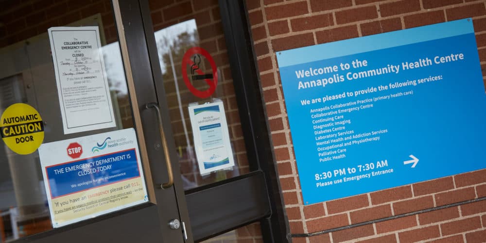 The Annapolis Health Centre in Annapolis Royal, Nova Scotia, is closed on a Thursday in October. (David Grandy for WBUR)