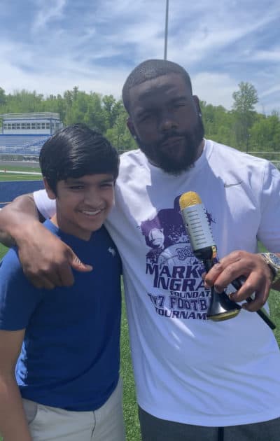 Global Kid Media with Baltimore Ravens running back Mark Ingram. (Courtesy Vipul Gupta)