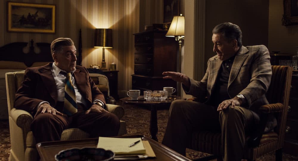 Al Pacino as Jimmy Hoffa and Robert De Niro as Frank Sheeran in Martin Scorsese’s “The Irishman.” (Courtesy Netflix)