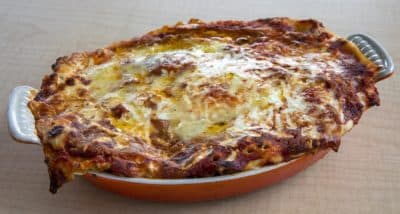 Spinach and ricotta lasagna, by Chef Kathy Gunst. (Robin Lubbock/WBUR)