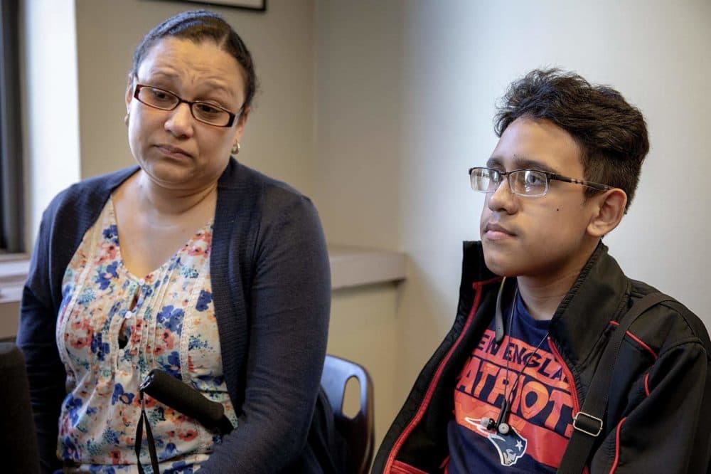 Jonathan Sanchez and his mother speak about his condition in an interview in August. (Robin Lubbock/WBUR)