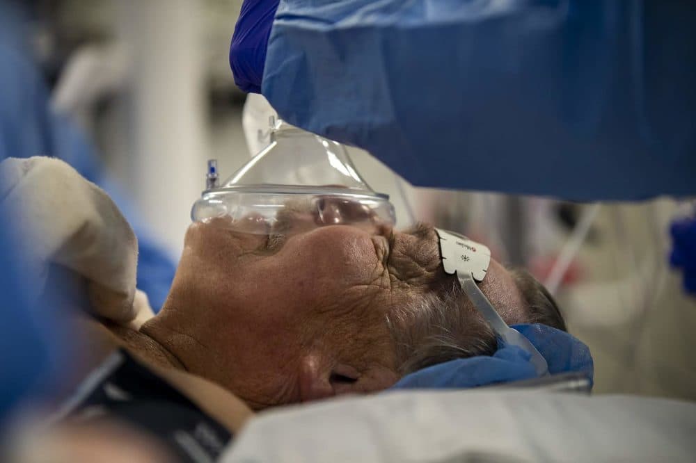 Kee receives anesthesia before his procedure. (Jesse Costa/WBUR)