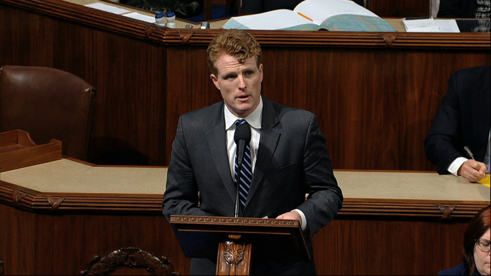 Rep. Joe Kennedy, D-Mass., speaks as the House of Representatives debates the articles of impeachment against President Trump at the Capitol in Washington on Wednesday. (House Television via AP)