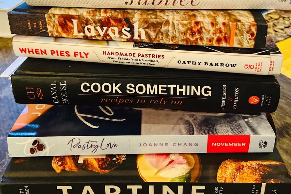Here & Now resident chef Kathy Gunst joins hosts Robin Young and Tonya Mosley with her list of favorite cookbooks of 2019. (Photo by Gunst)