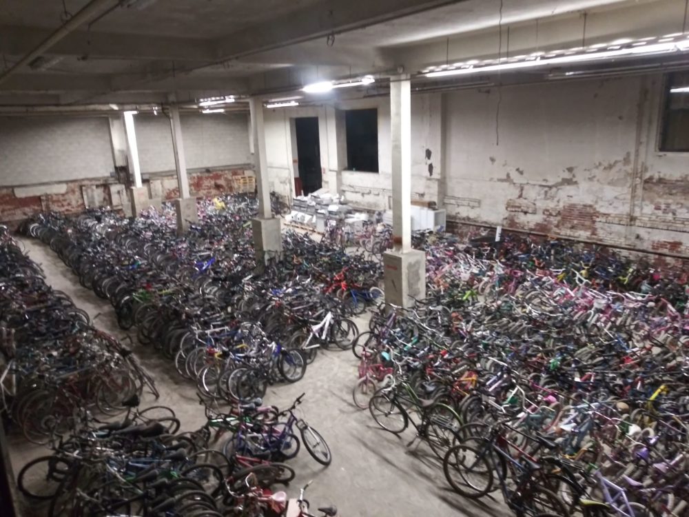 A donated storage space in Springfield, MA houses around 2,000 bikes (Courtesy Bob Charland)