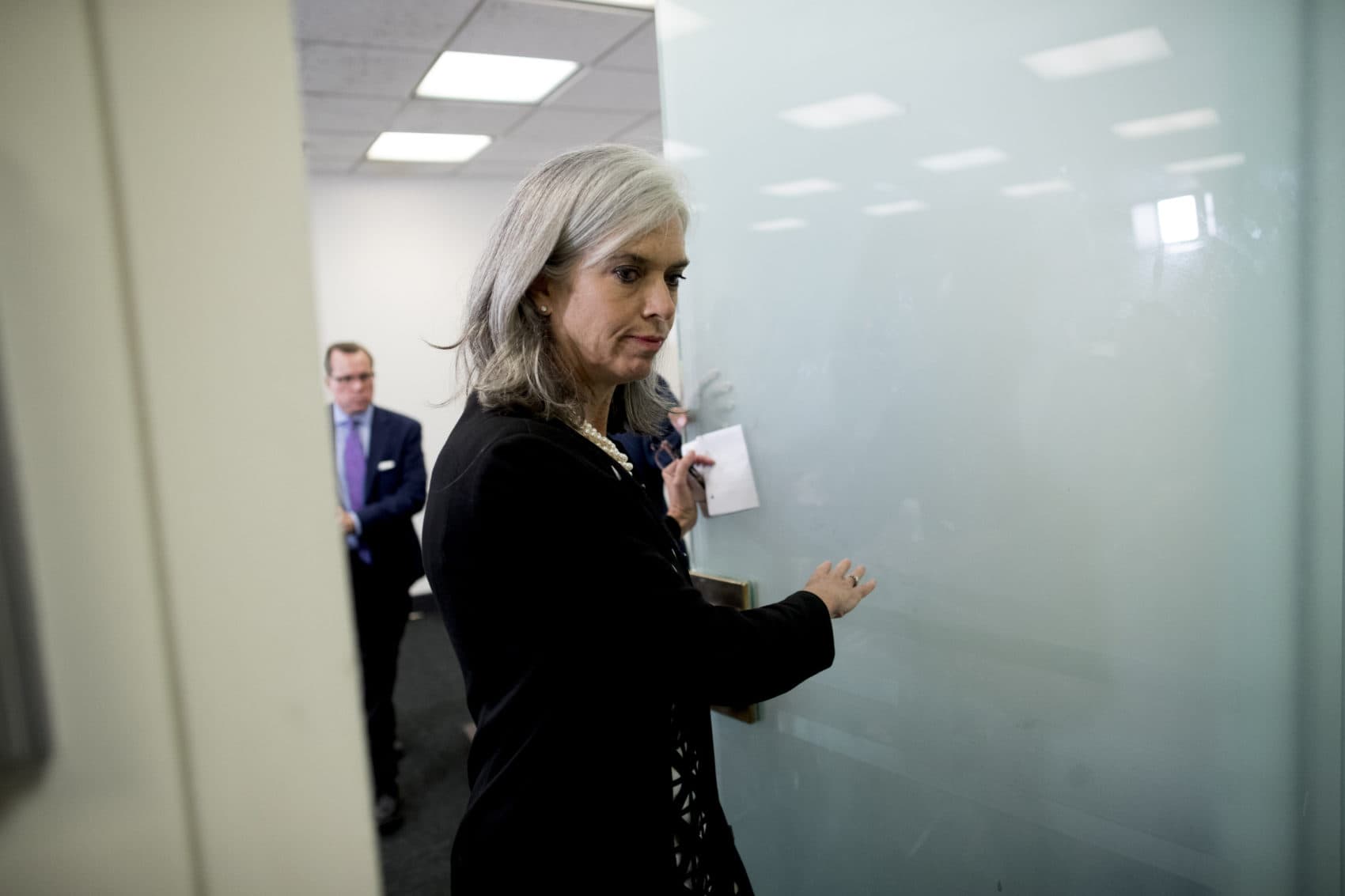 Rep. Katherine Clark, pictured after a House Democratic Caucus meeting on Capitol Hill last year, says Republicans are "playing a very dangerous game with Americans' lives." (Andrew Harnik/AP)