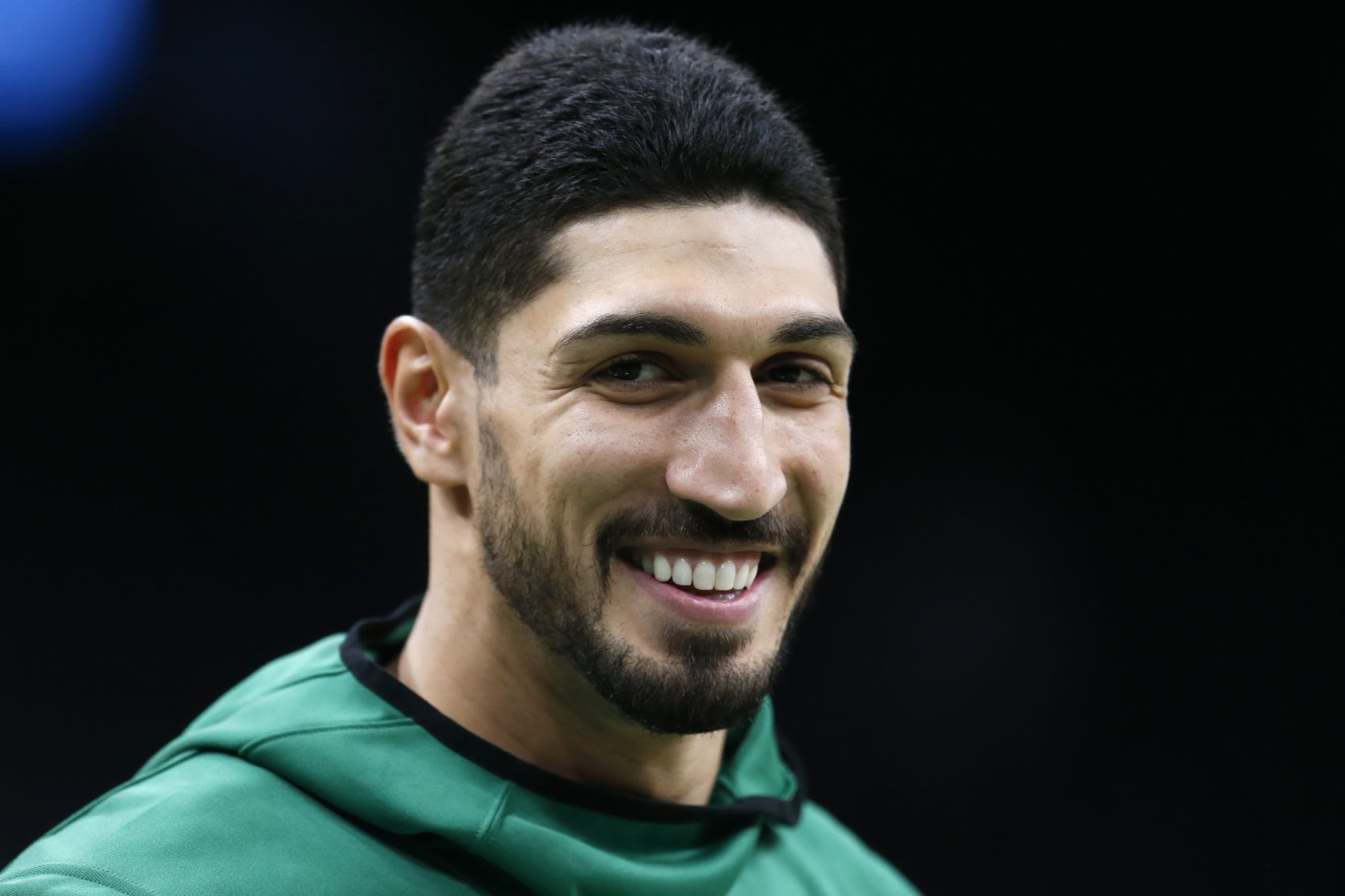Boston Celtics center Enes Kanter warms up before a preseason NBA basketball game against the Charlotte Hornets in Boston, Sunday, Oct. 6, 2019. (AP Photo/Michael Dwyer)