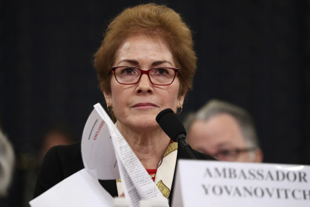 Former U.S. Ambassador to Ukraine Marie Yovanovitch testifies before the House Intelligence Committee on Capitol Hill in Washington, Friday, Nov. 15, 2019. (Andrew Harnik/AP)
