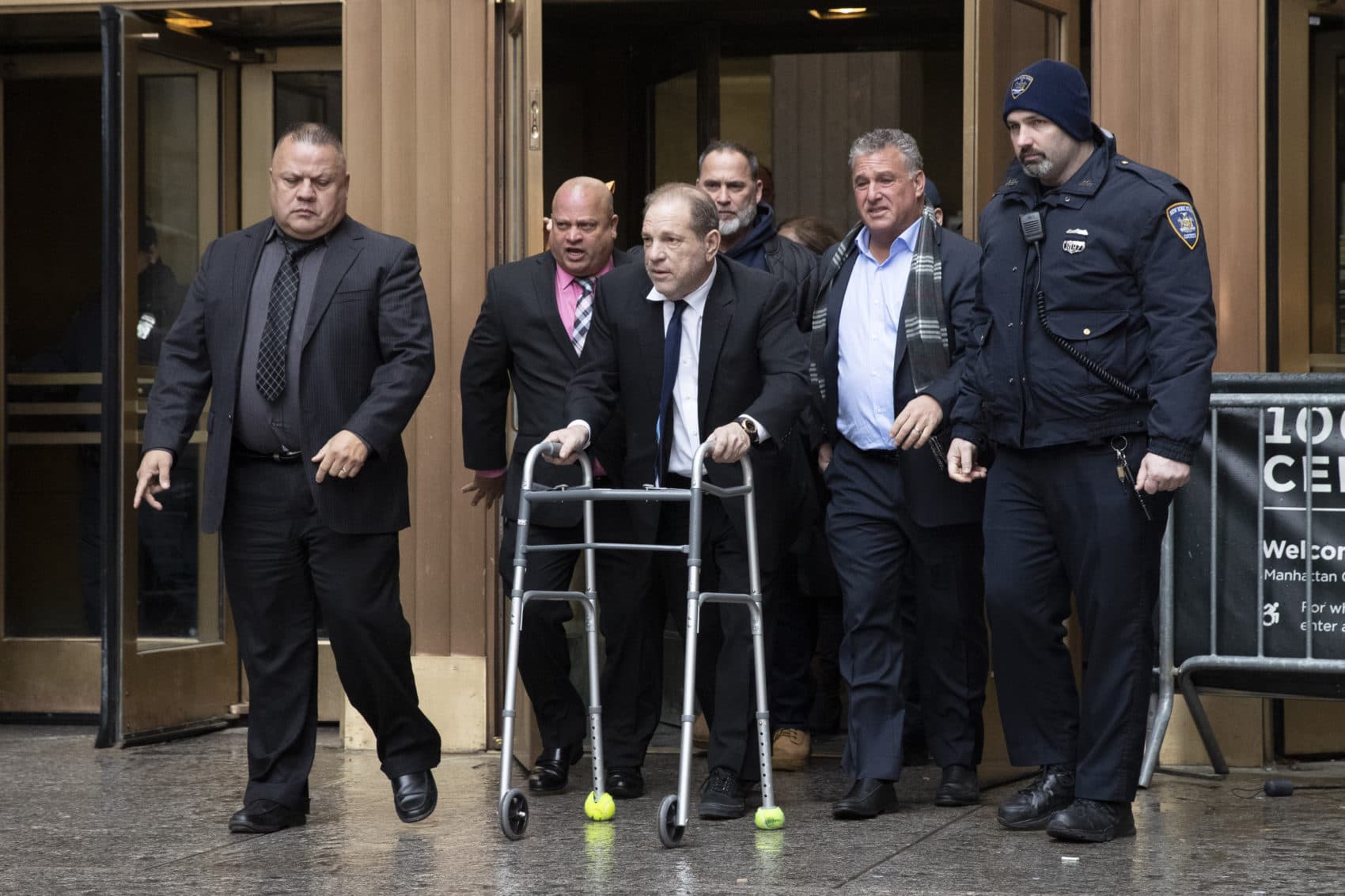 In this Wednesday, Dec. 11, 2019 photo, Harvey Weinstein, with the aid of a walker, leaves court following a hearing in New York. (Mark Lennihan/AP)