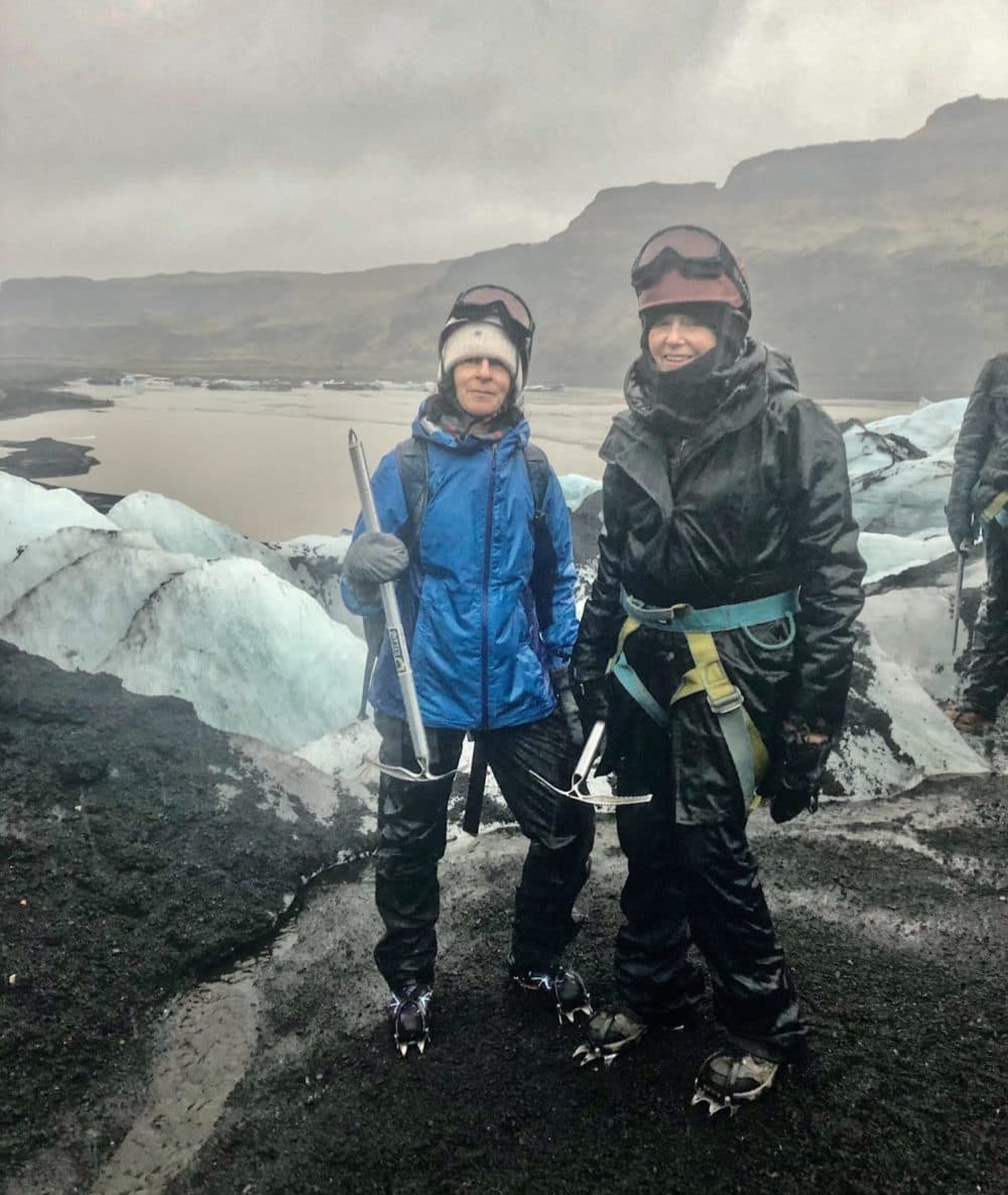 Robin Young and Karyn Miller-Medzon on Sólheimajökull glacier.