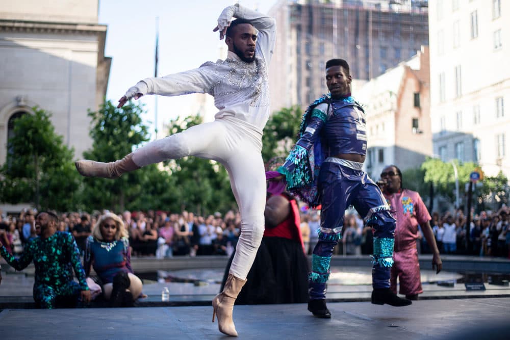 Performers compete during the &quot;Battle of the Legends&quot; vogueing competition outside of the Metropolitan Museum of Art on June 11, 2019 in New York City. (Johannes Eisele/AFP via Getty Images)