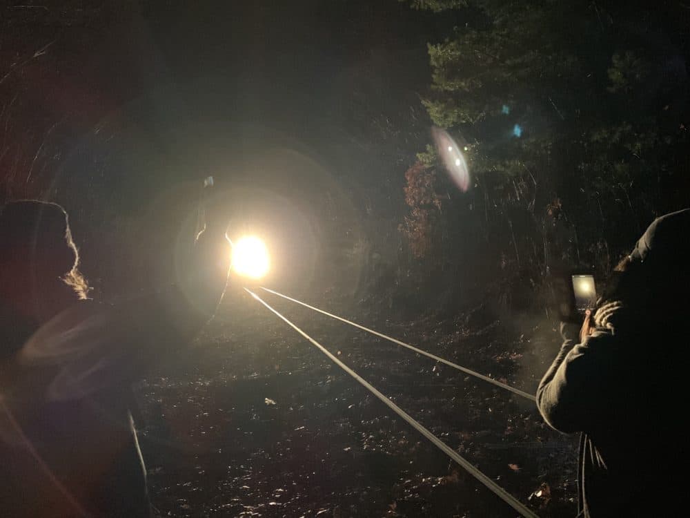 Protesters record as a train carrying coal approaches a stretch of tracks in West Boylston, Mass. (photo courtesy Nastasia Lawton-Sticklor)
