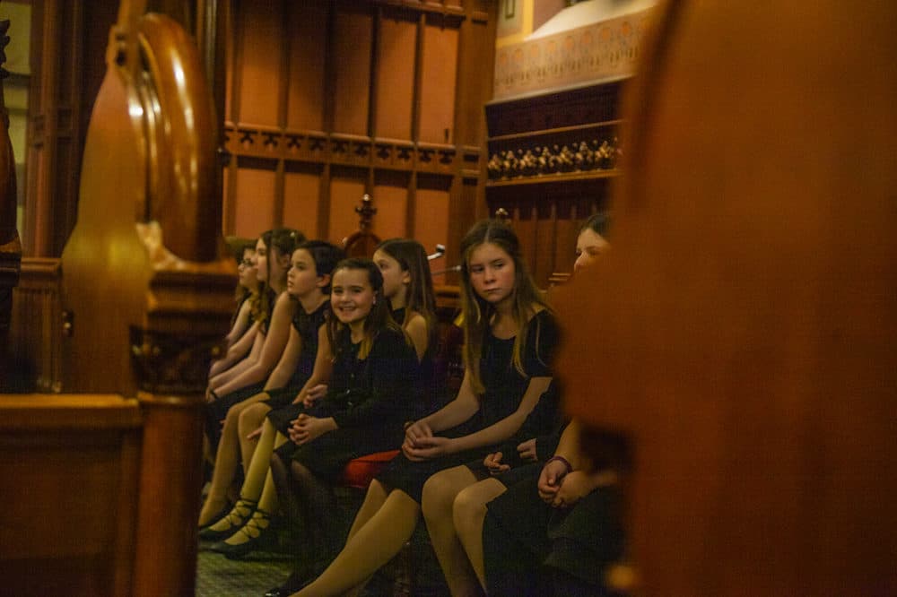 Young singers wait their turn at the Old South Church (OJ Slaughter for WBUR)