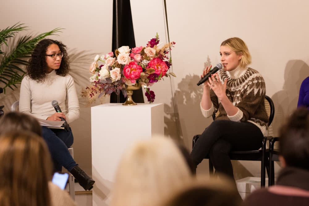 Harvard Crimson president Kristine Guillaume and director Greta Gerwig at The Wing in Boston (Courtesy Kayana Szymczak)