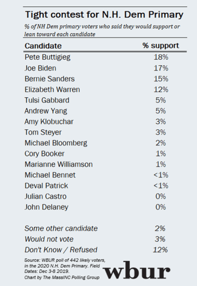 Wbur Poll Buttigieg Biden Top Nh Primary Race While Warrens Support Slips Wbur News