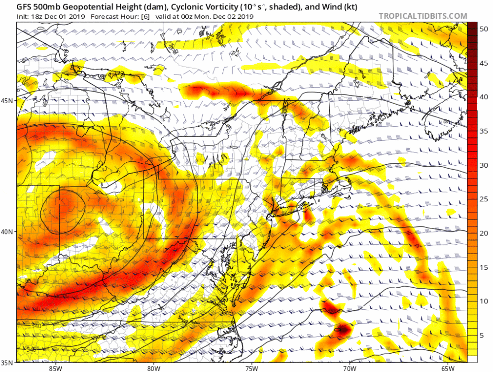 Vorticity or atmospheric spin will enhance a new storm overnight. (Courtesy Tropical Tidbits)
