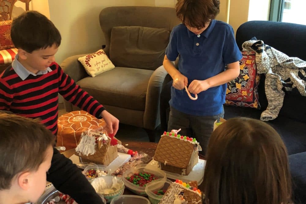 Kids construct gingerbread houses around the holidays. (Meghan Kelly/WBUR).