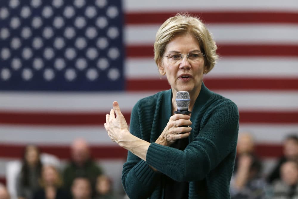 Democratic presidential candidate Sen. Elizabeth Warren, D-Mass., gestures as she speaks during a campaign stop on Nov. 23 in Manchester, N.H. (Mary Schwalm/AP)