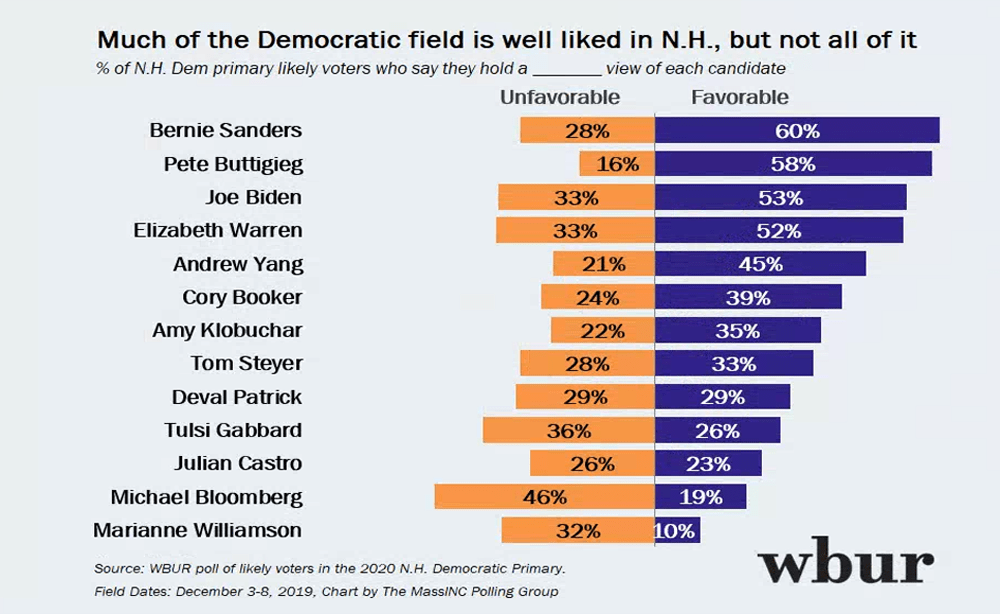 WBUR Democrat Candidate Favorability Poll