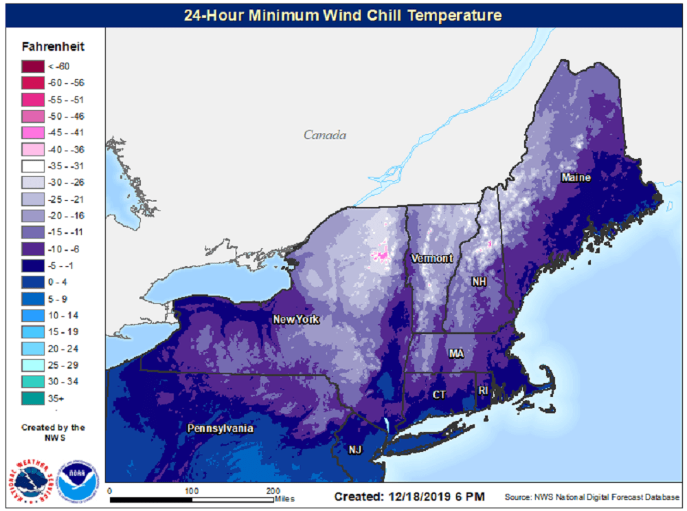 Cold wind chill readings are going to be with New Englanders Thursday. (Courtesy NOAA)
