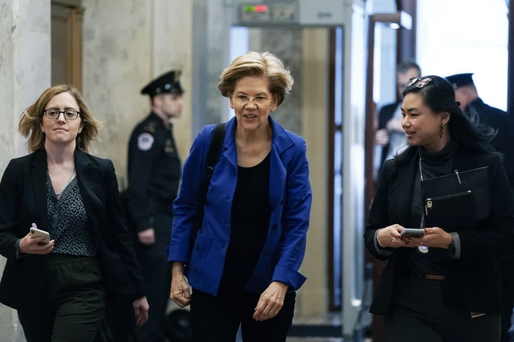 Sen. Elizabeth Warren, D-Mass., arrives at the at the Capitol in Washington on Thursday. (J. Scott Applewhite/AP)