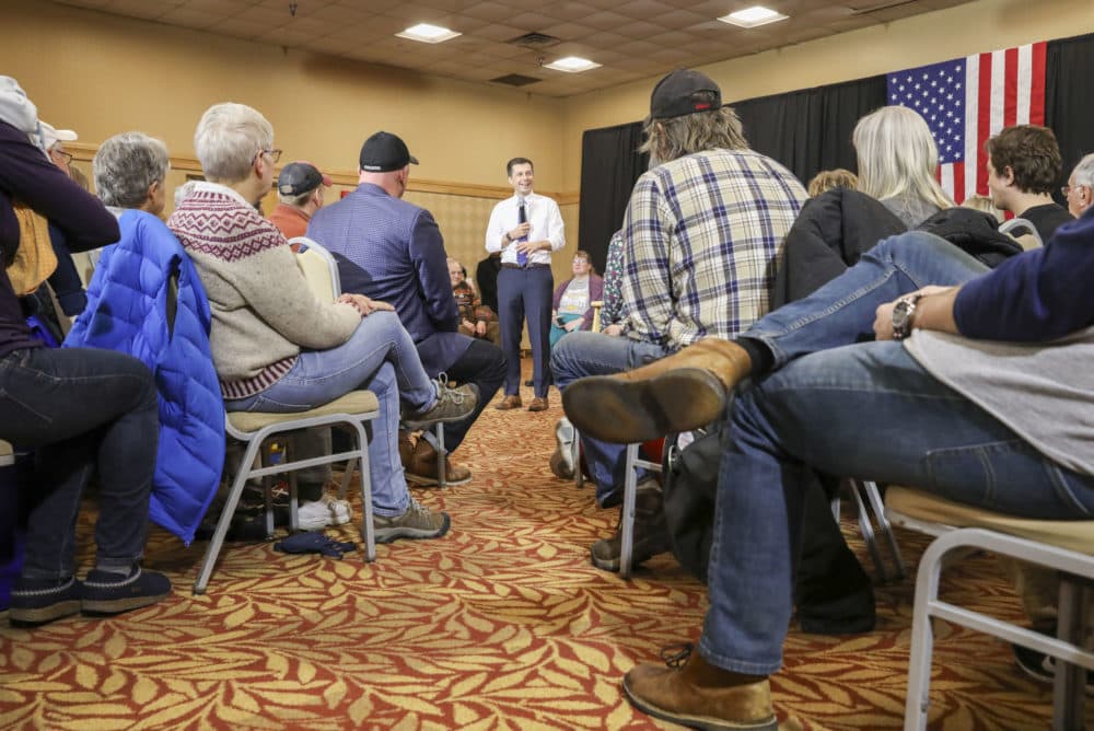 Pete Buttigieg has been in Iowa making a final pitch to voters as they approach the first-in-the-nation caucus on Monday, Feb. 3. (Rebecca F. Miller for Here and Now)